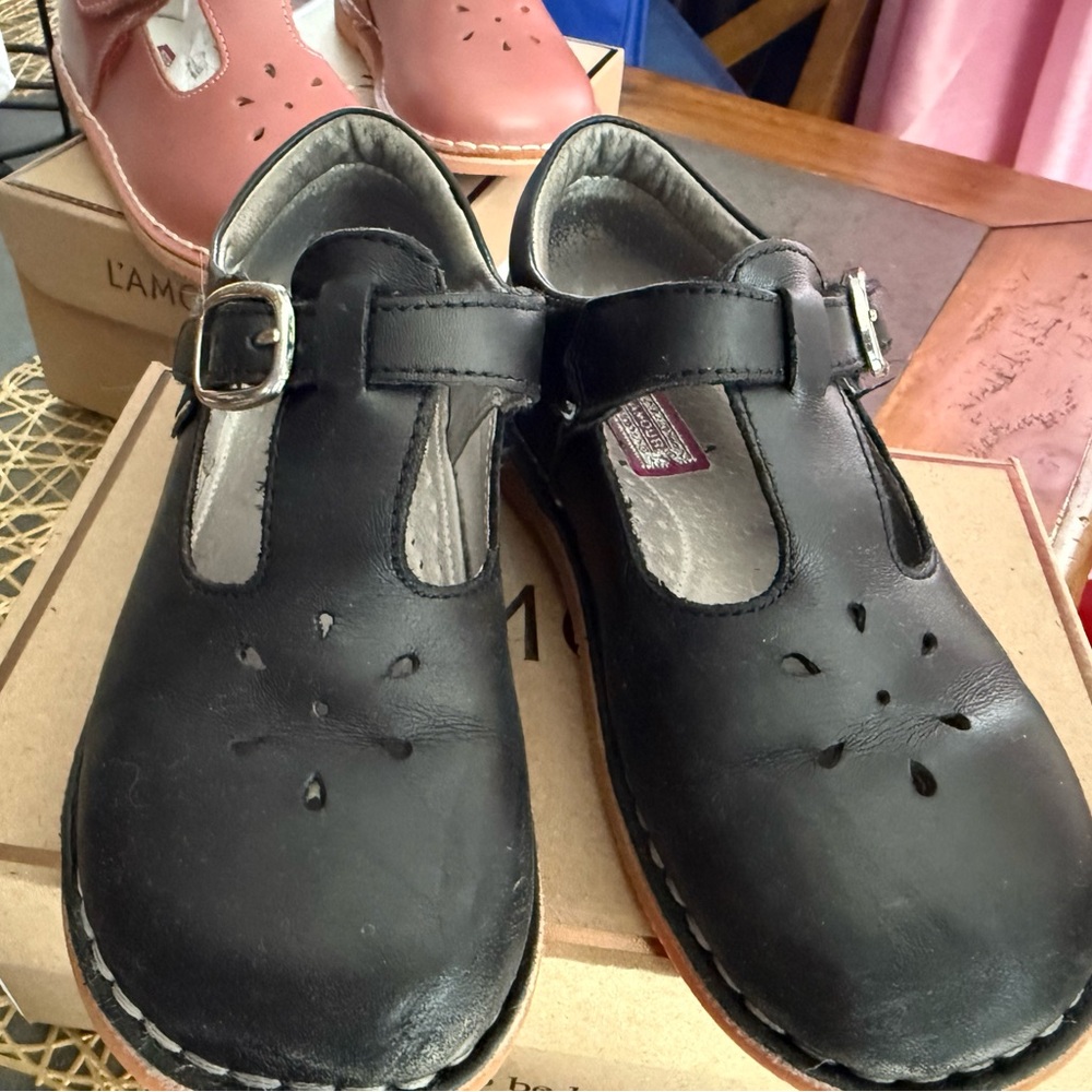 L'Amour Black Leather Kids Dress Shoes